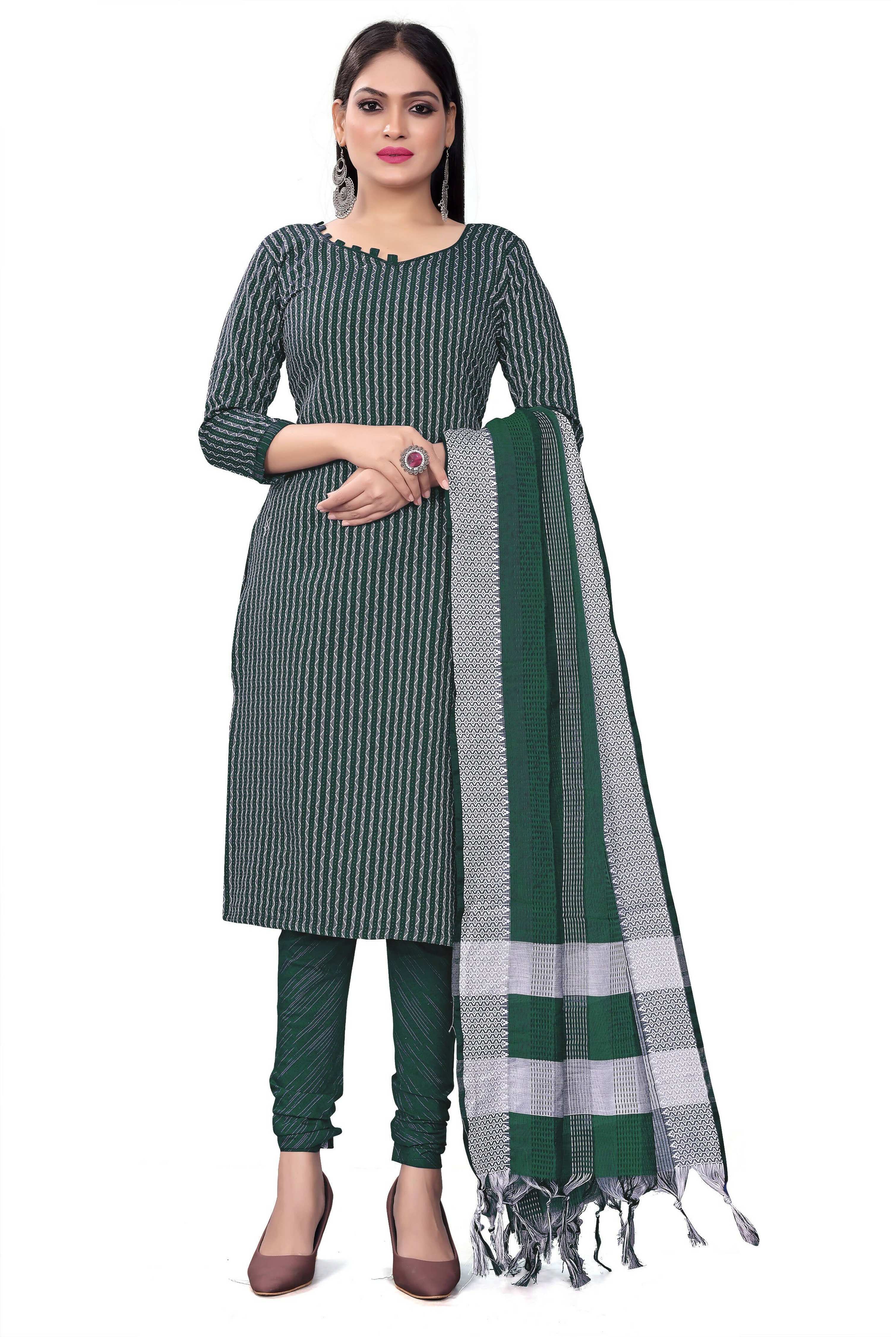 Green Cotton Jacquard Woven Unstitched Dress Material - Amara - Distacart