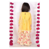 Thumbnail for Little Bansi Rose print Kurta Frock with Floral Plazzo and Dupatta - Yellow