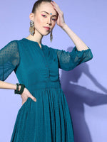 Thumbnail for Janasya Teal Woven Design Dobby Weave Kurta - Distacart