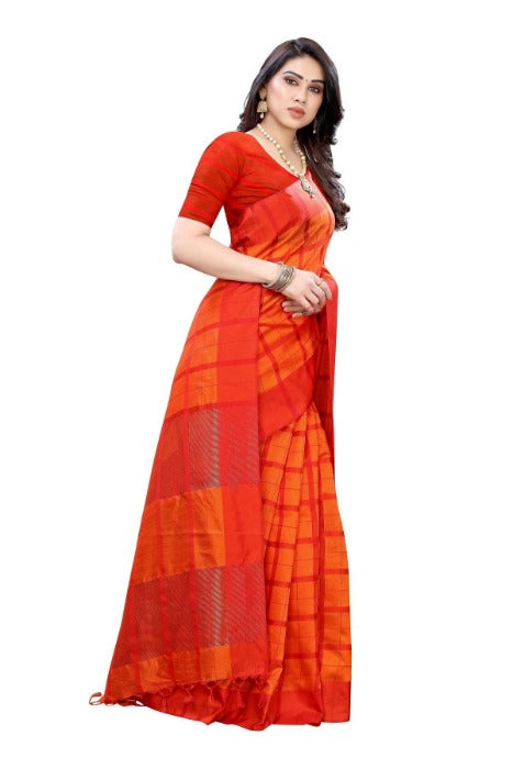 Vamika Orange Cotton Silk Weaving Sarees