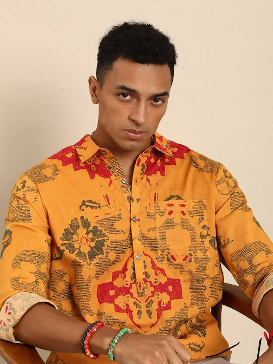 Mustard Men Pure Cotton Relaxed Opaque Printed Casual Resort Shirt - Mahotsav - Distacart
