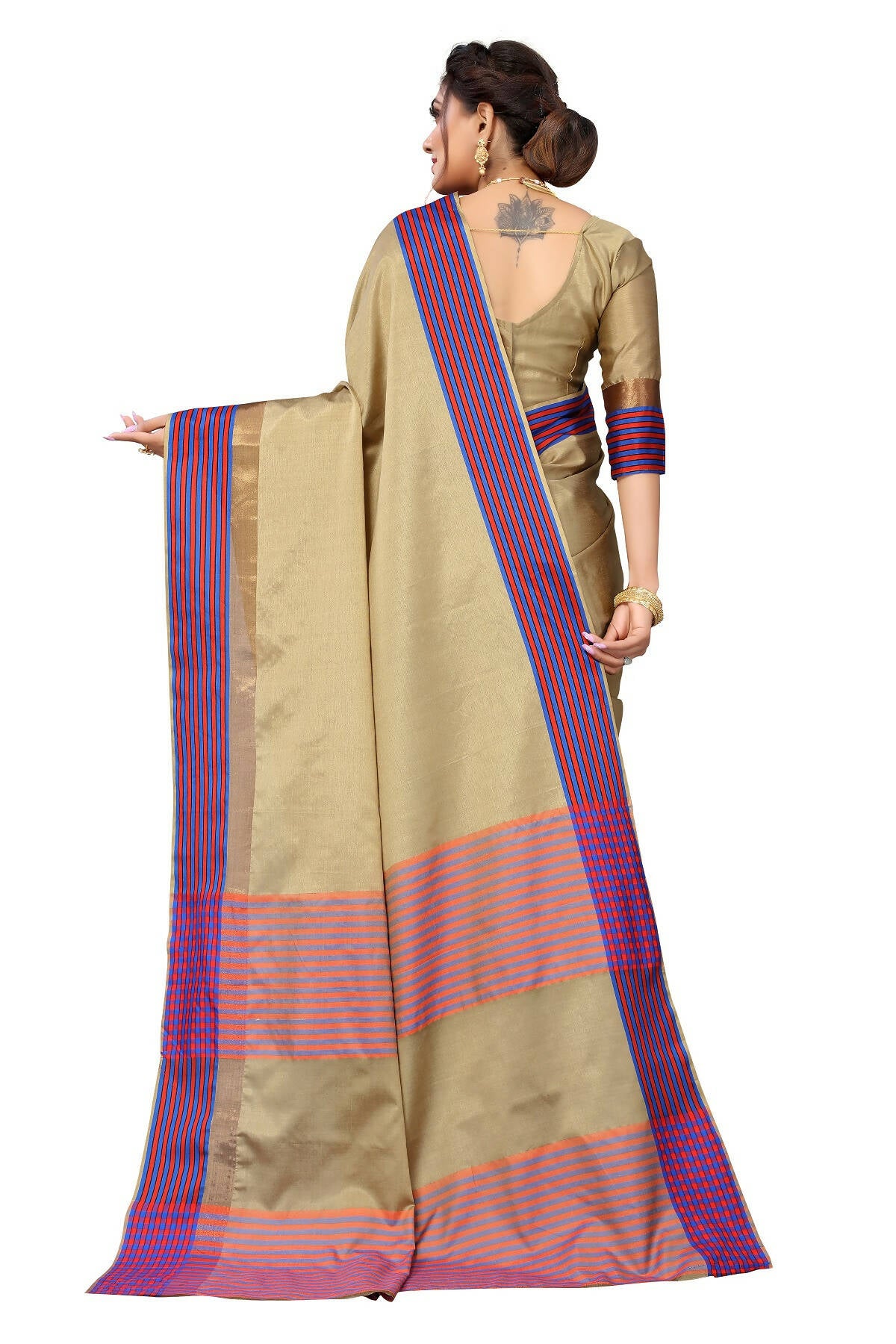 Vamika Ethnic Fire Brown Cotton Silk Saree - Distacart