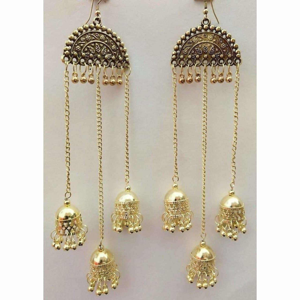 Antique Gold Plated Fancy Hanging Jhumka Earrings