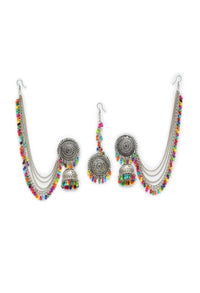 Thumbnail for Mominos Fashion Johar Kamal Bahubali Multi Beads Earrings With Tikka - Distacart