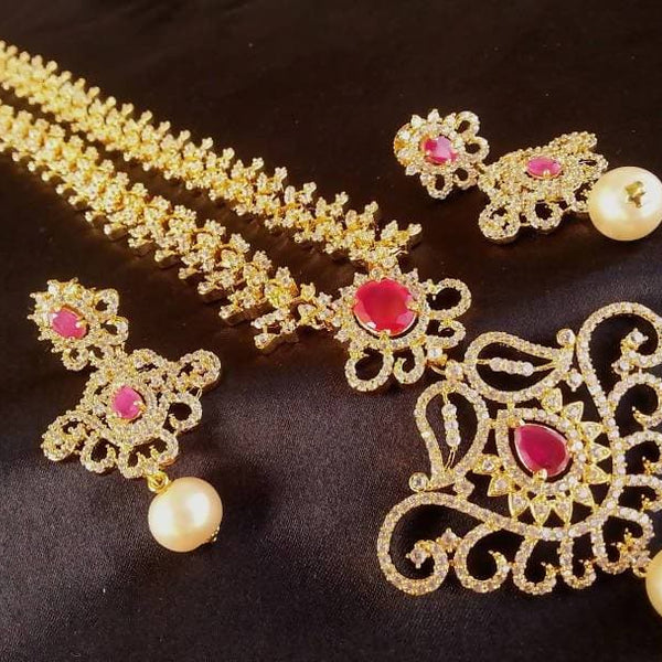 Traditional Ad Ruby Bridal Long Necklace Set