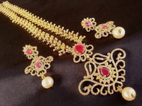Thumbnail for Traditional Ad Ruby Bridal Long Necklace Set