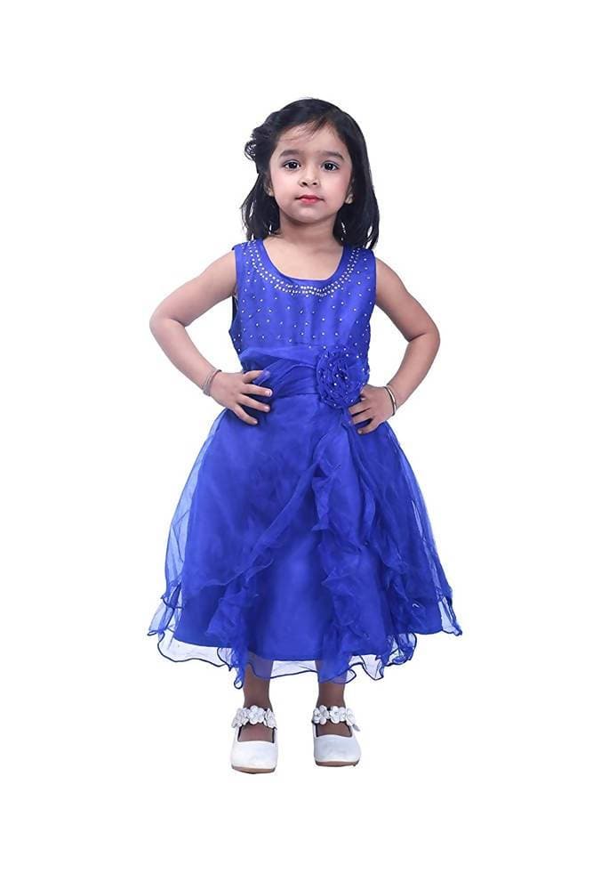 Asmaani Baby Girl's Blue Color Satin Knee Length Frock (AS-DRESS_22143) - Distacart