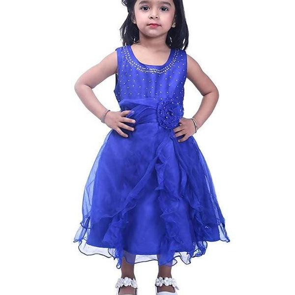 Asmaani Baby Girl's Blue Color Satin Knee Length Frock (AS-DRESS_22143) - Distacart