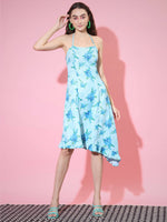 Thumbnail for Myshka Women's Blue Floral Printed Fit and Flare Dress - Distacart