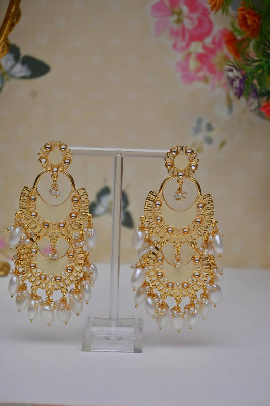 Meenakari Work Gold Plated 2 Layered Beaded Golden Chandbali Earrings with Kundan and Pearl Work By House of Ree - Distacart