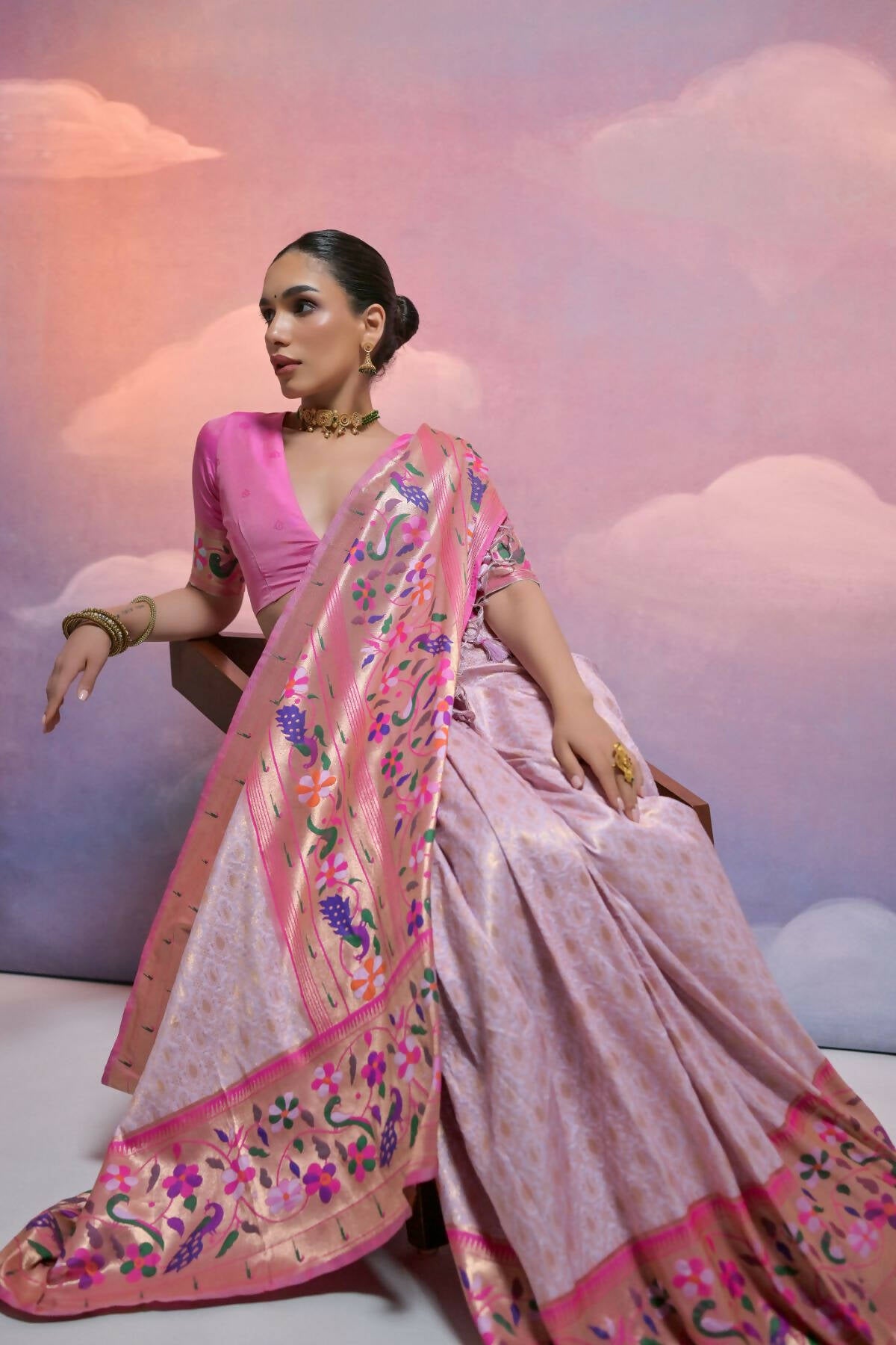 Vishnu Weaves Women's Purple Paithani Silk Zari Woven Saree with Blouse - Distacart