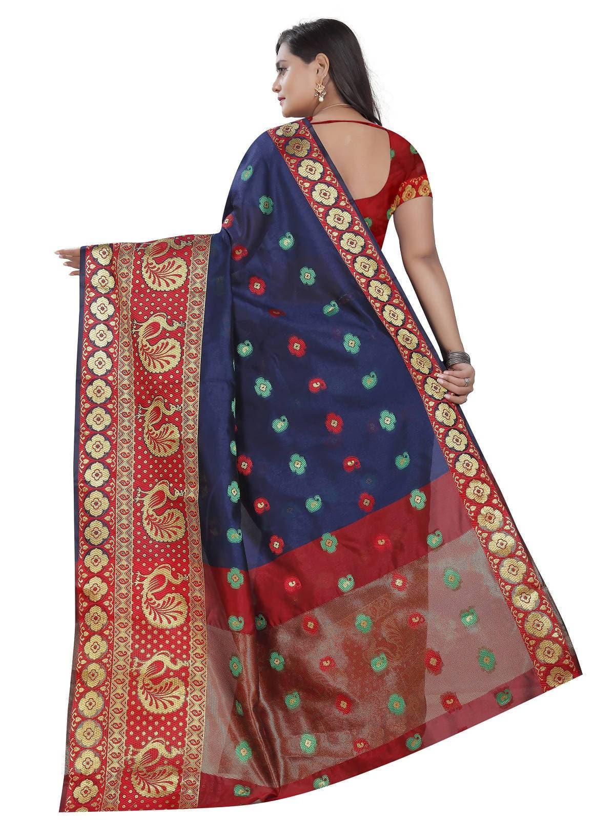 Vamika Banarasi Cotton Silk Navy Blue Weaving Saree