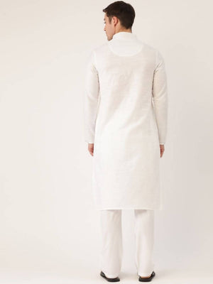 Manyavar Men White Self Design Kurta with Pyjamas - Distacart