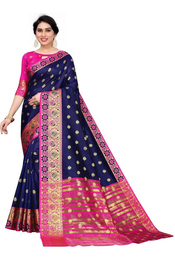 Vamika Cotton Rich Silk With Jacquard Weaving Navy Blue Saree