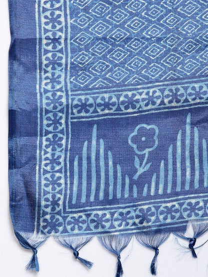 Myshka Women's Blue Cotton Print Casual Dupatta