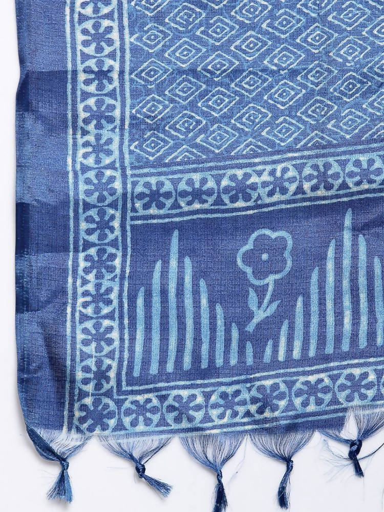 Myshka Women's Blue Cotton Print Casual Dupatta