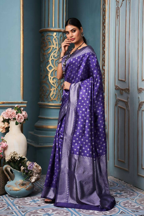 DEIANA'S Beautiful Golden Jari with New Design Soft Lichi Silk Saree - Purple - Distacart