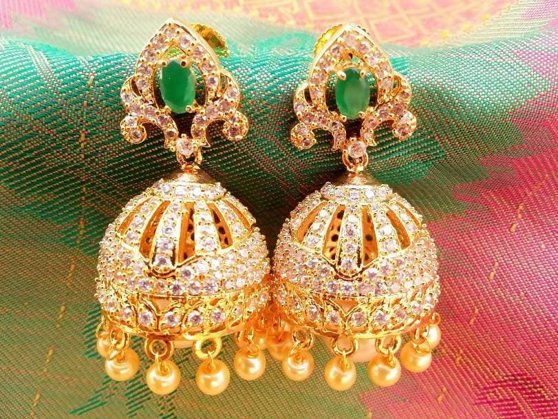 AD Emerald Jhumkas with Pearl Drops