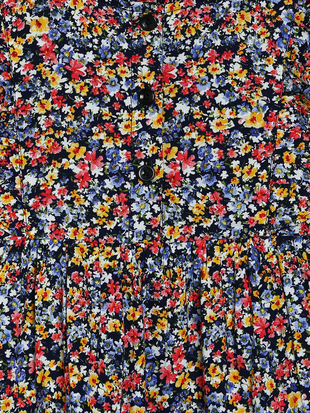 Manet Girls Cotton Frill Sleeve Frock Small Flower Print - Multicolour - Distacart
