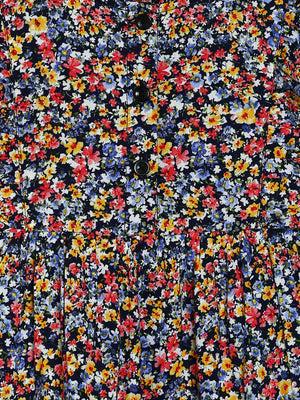 Manet Girls Cotton Frill Sleeve Frock Small Flower Print - Multicolour - Distacart