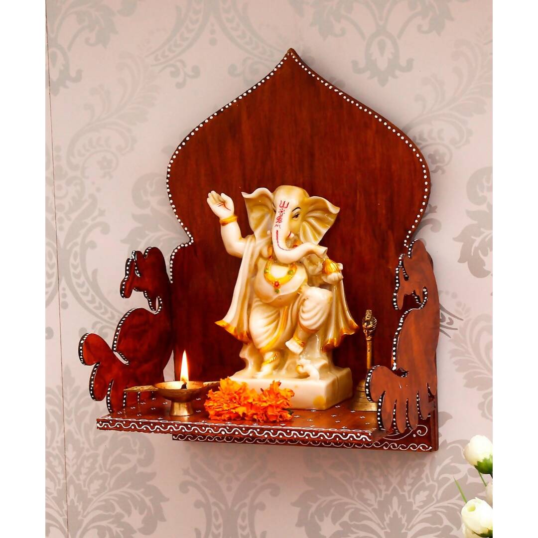 eCraftIndia Brown Textured Wooden Pooja Shelf - Distacart