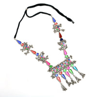 Thumbnail for Mominos Fashion Johar Kamal Oxidised Silver-Plated Meenakari Multi Long Necklace Set For Women - Distacart