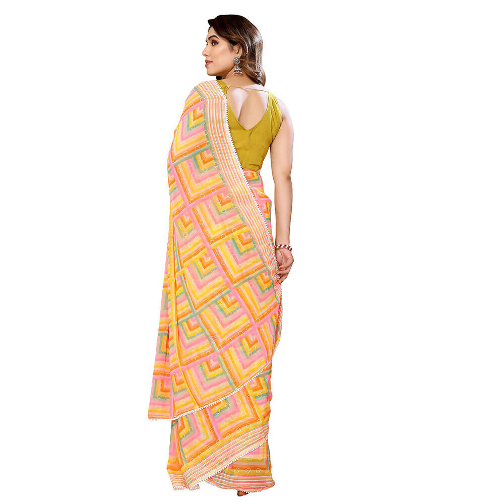 Women's Partywear Designer Yellow Georgette Fancy Saree - Satrangi - Distacart