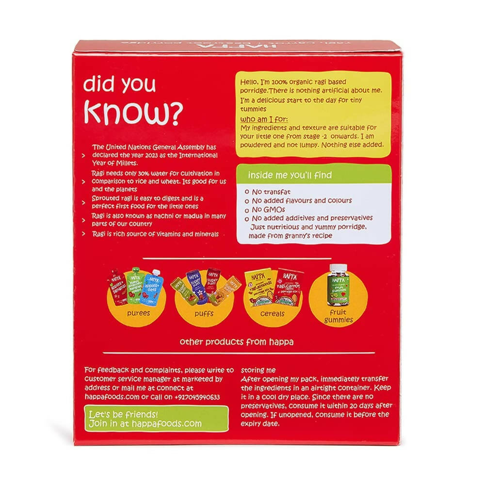 Happa Organic Baby Food Sprouted Ragi, Carrot and Beetroot Porridge Mix - Distacart