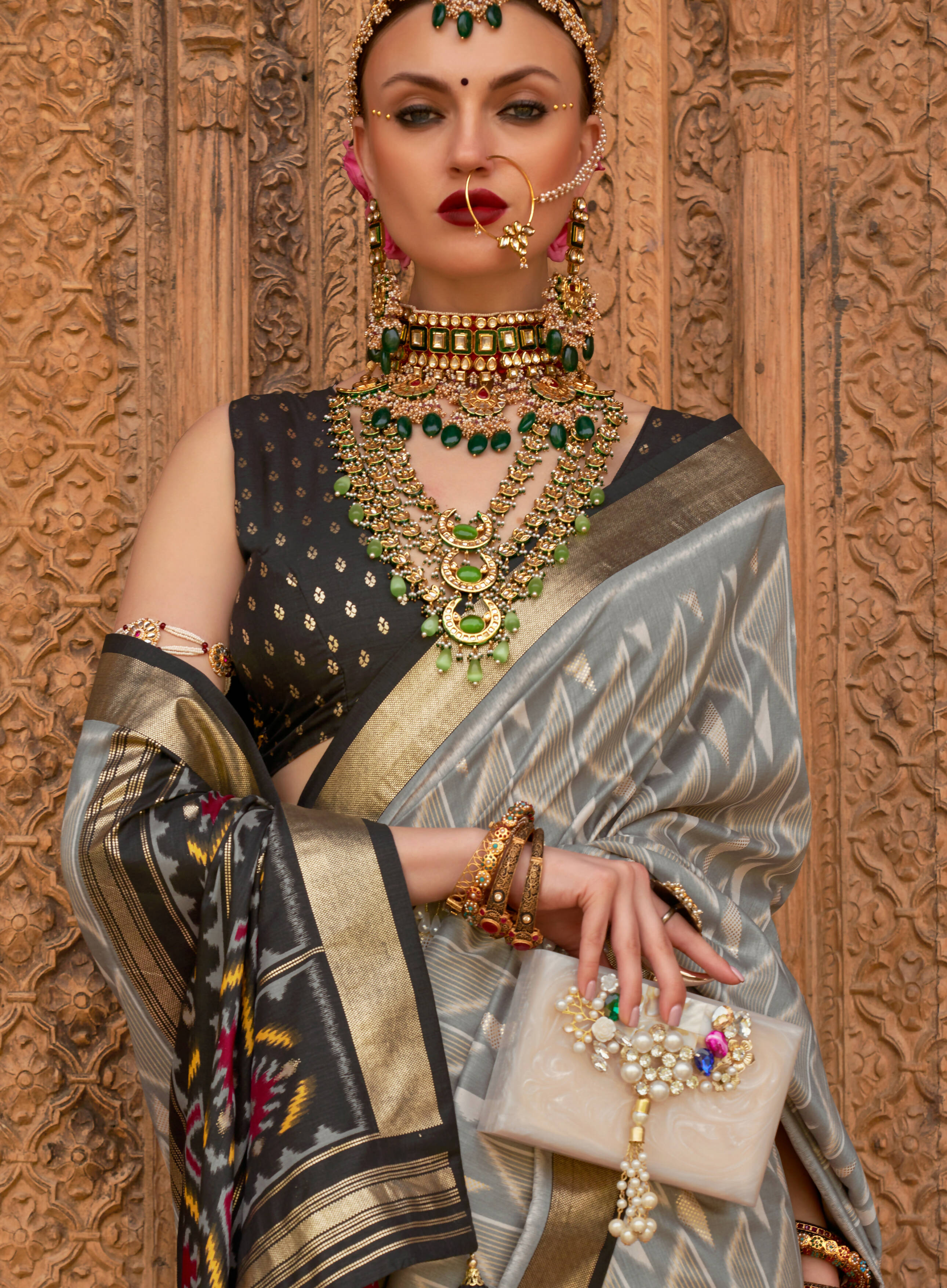 Grey Silk Geometric Printed Saree With Unstitched Blouse Piece - Aanchal - Distacart