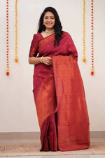 Thumbnail for DEIANA'S Beautiful Golden Jari with New Design Soft Lichi Silk Saree - Red - Distacart