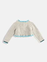 Thumbnail for Chutput Kids Woollen Hand Knitted Full Sleeves Cardigan With Short Sleeves Flower Work Dress - Grey - Distacart