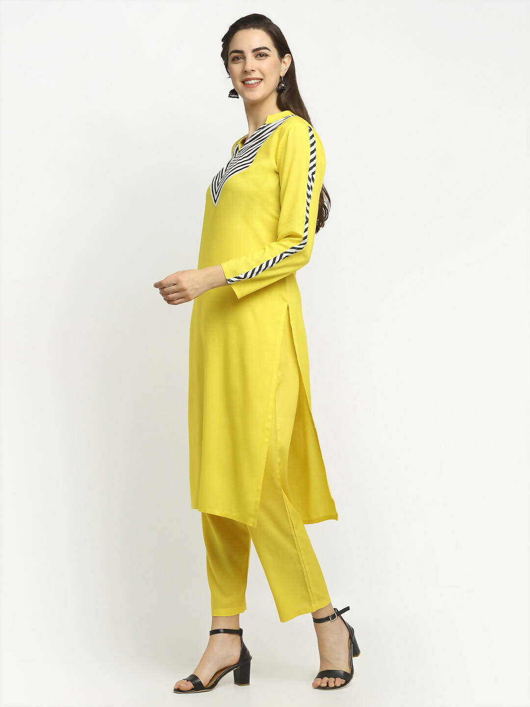 Rudra Bazaar Yellow Yoke Kurta with Pyjamas - Distacart
