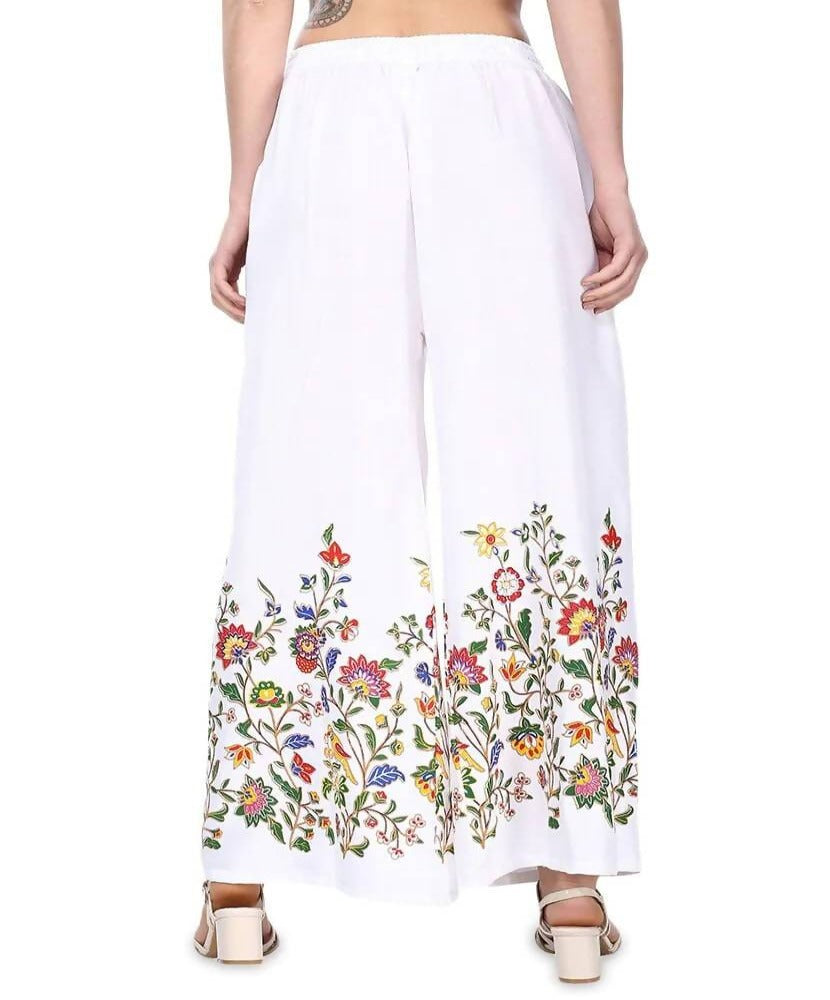 Mominos Fashion White Floral Design Palazzo