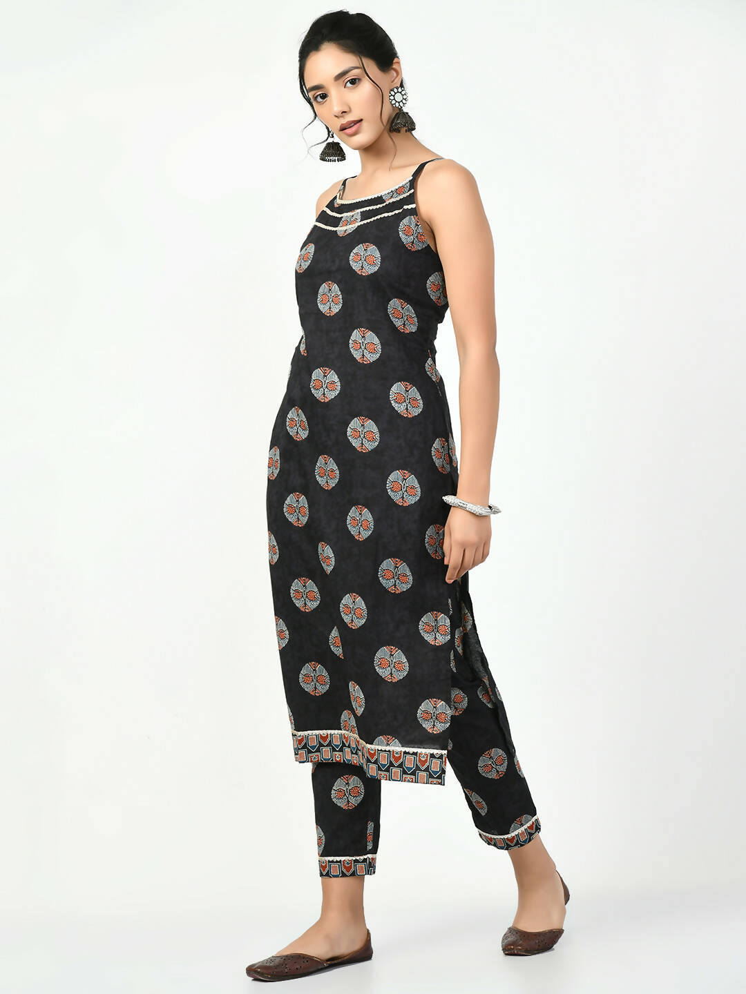 Myshka Women's Black Printed Kurta With Trouser - Distacart