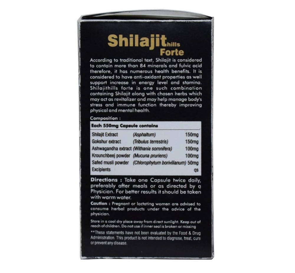 Herbal Hills Shilajithills Forte Vitality Support Capsules 20 Capsules