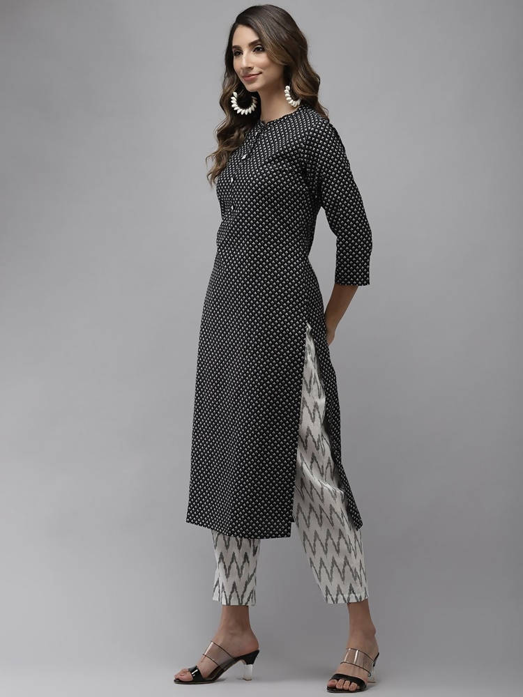 Yufta Women Black Ethnic Motifs Printed Regular Pure Cotton Kurta with Trouser & With Dupatta