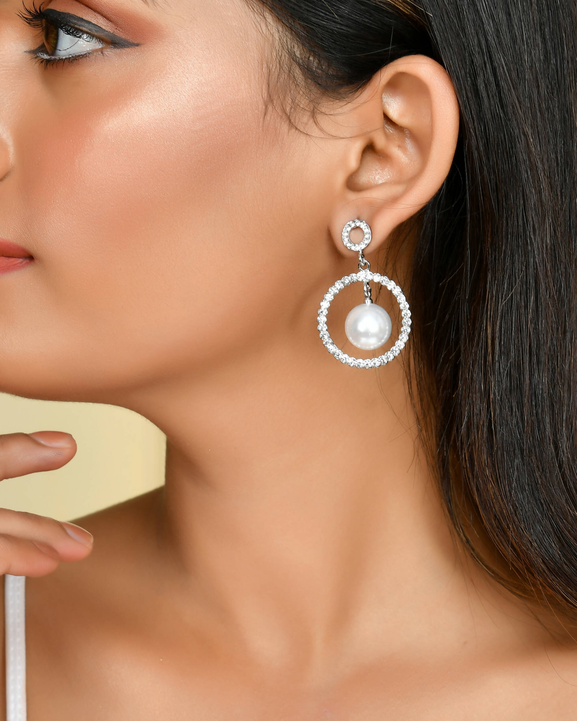 VOJ Women Sliver-Plated Pearl Stainless Steel Circular Studs Earrings - Distacart
