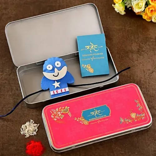 Captain America Cute Kids Rakhi & Soan Papdi