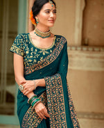 Thumbnail for Blue Vichitra Stone Work Saree With Unstitched Blouse Piece - Rosy - Distacart