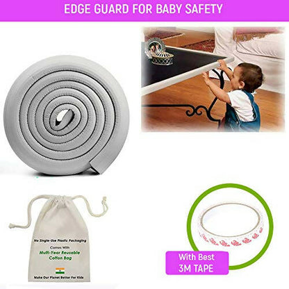 Safe-O-Kid Unique High Density L-Shaped 2 Mtr Long Mini 4 Edge Guard With 16 Corner Cushions - Grey - Distacart