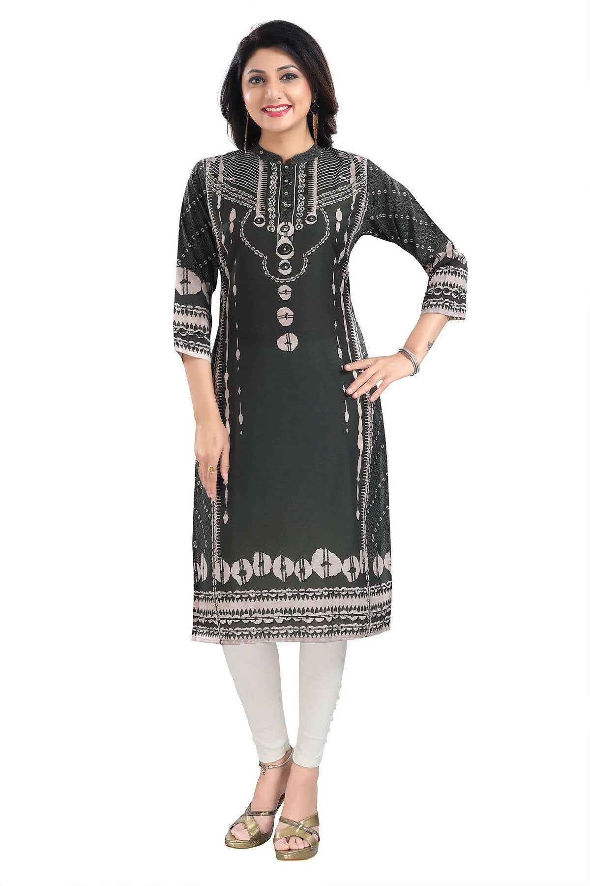 Snehal Creations Opulent Olive Digital Print Masleen Long Kurti Tunic - Distacart