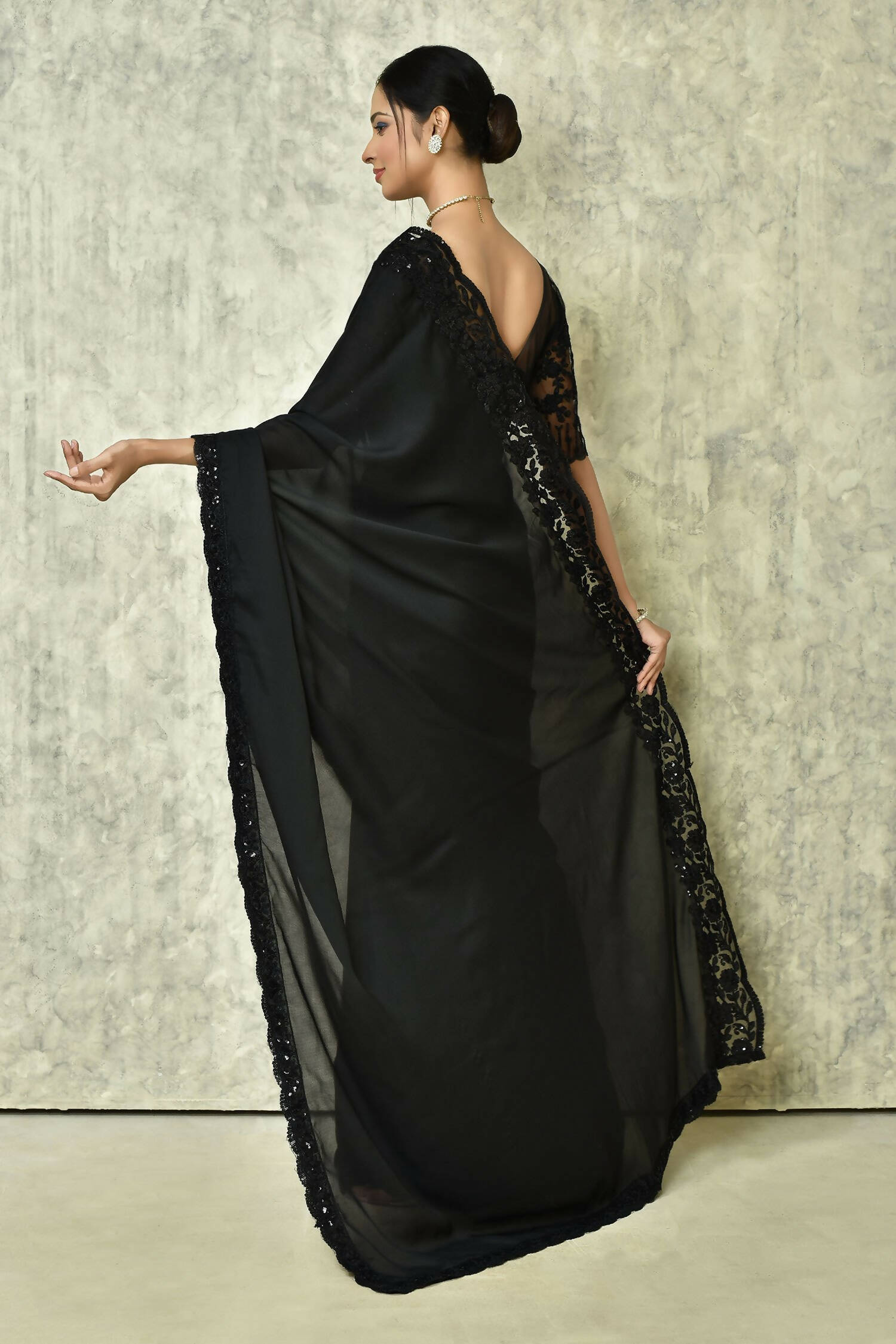 Black Silk Plain Saree with Blouse Piece - Purvi - Distacart