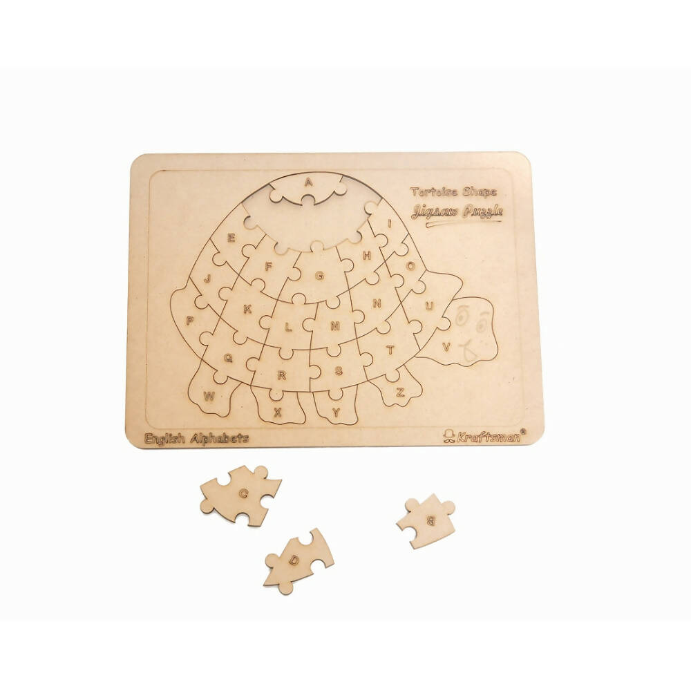Kraftsman English Alphabets Wooden Jigsaw Puzzles Tortoise Shape Puzzle | Color Kit Included - Distacart