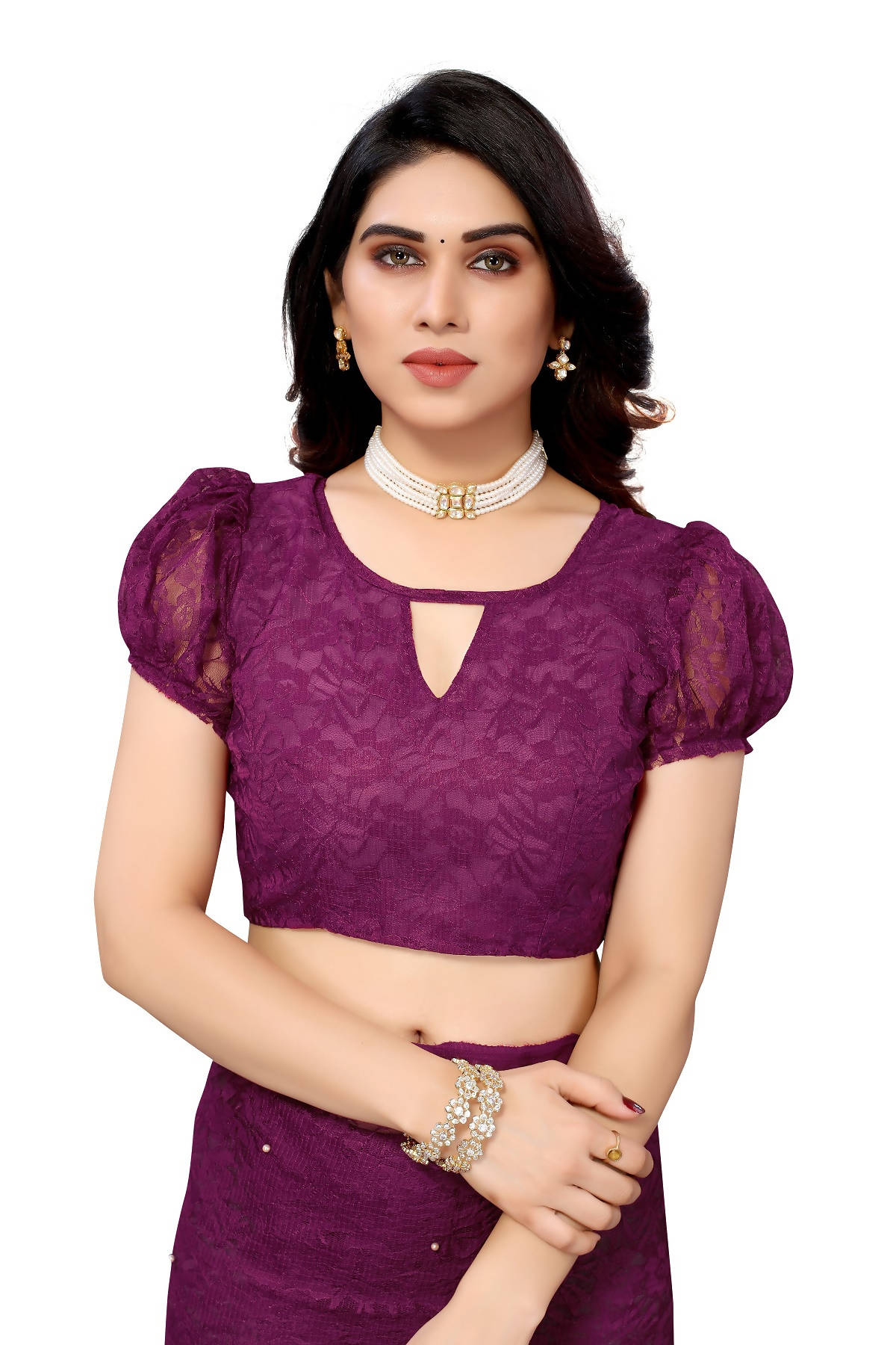 Vamika Ethnic Fire Purple Pearls Net Saree - Distacart