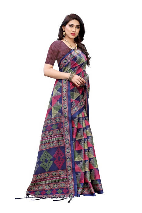 Vamika Blue Kalamkari Print With Jhalar Khadi Silk Saree (TANISHA BLUE)