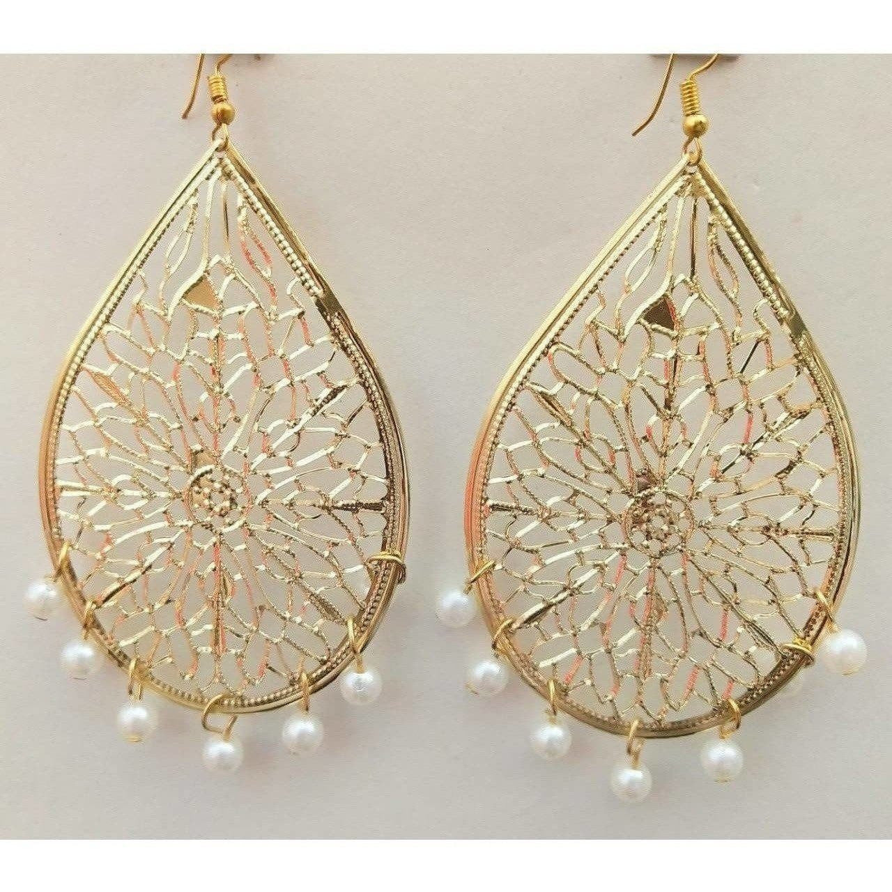 Party Wear Gold Plated White Pearl Tassel Earrings