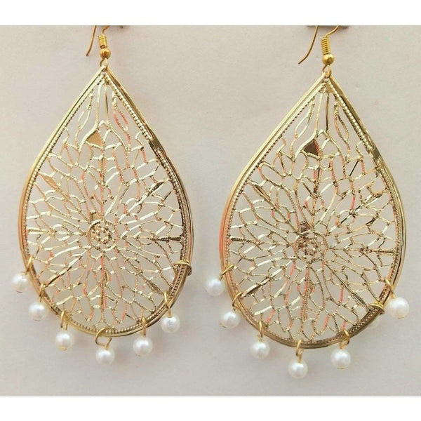Party Wear Gold Plated White Pearl Tassel Earrings
