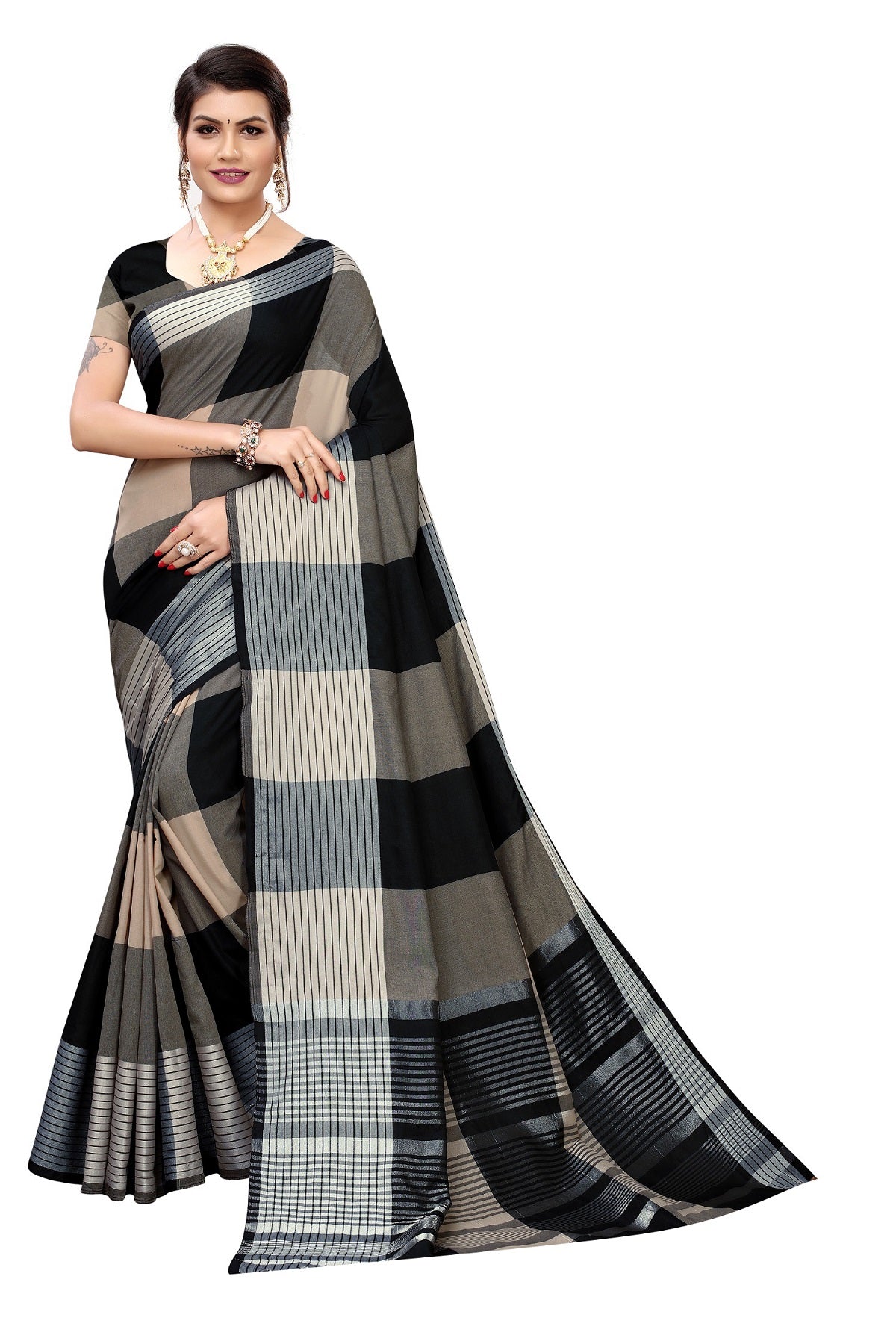Vamika Black Cotton Silk Weaving Saree - Distacart