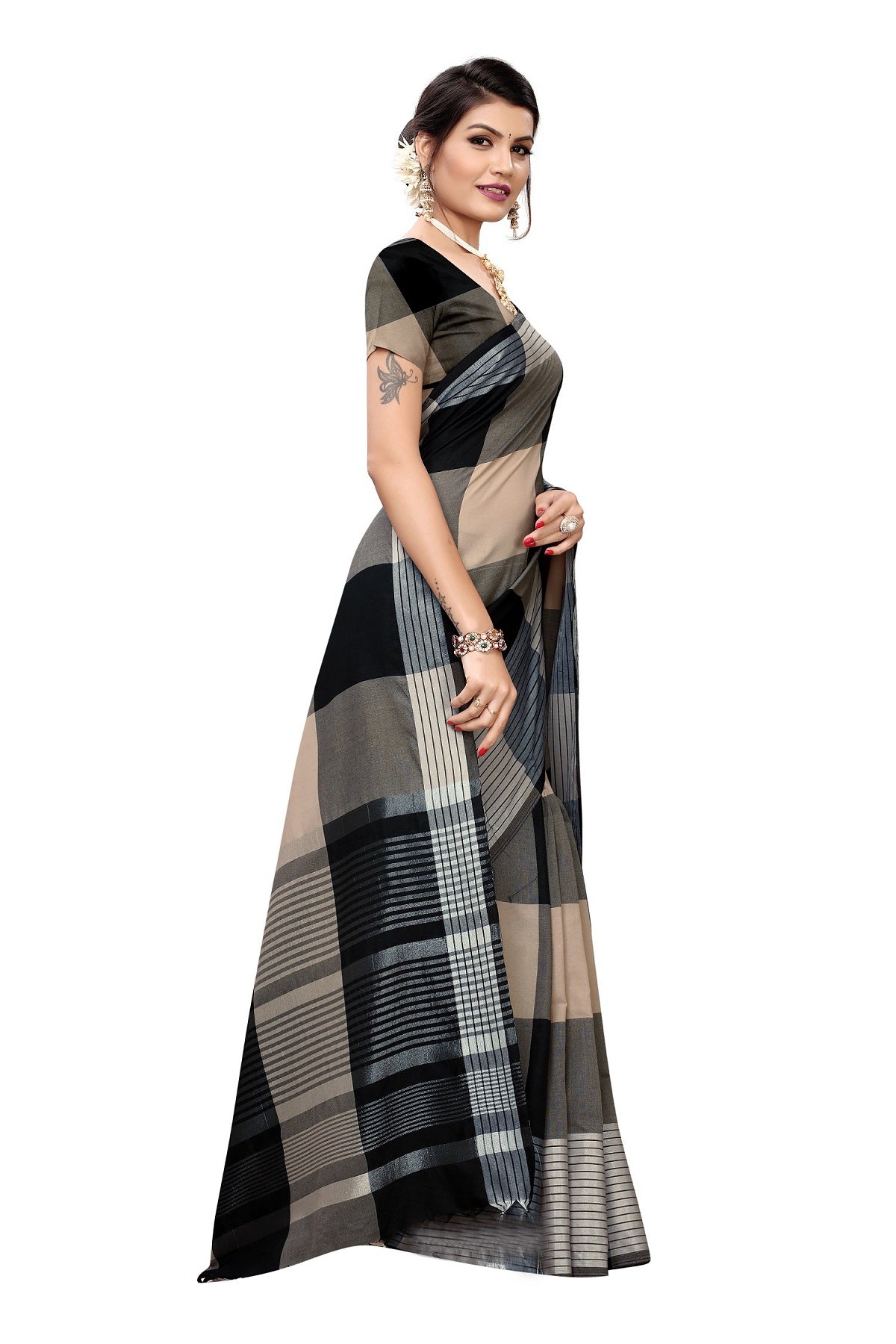 Vamika Black Cotton Silk Weaving Saree - Distacart