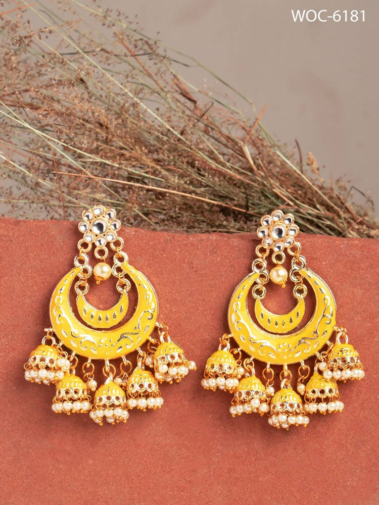 Mominos Fashion Johar Kamal Silver Meenakari Kundan Meena Jhumka